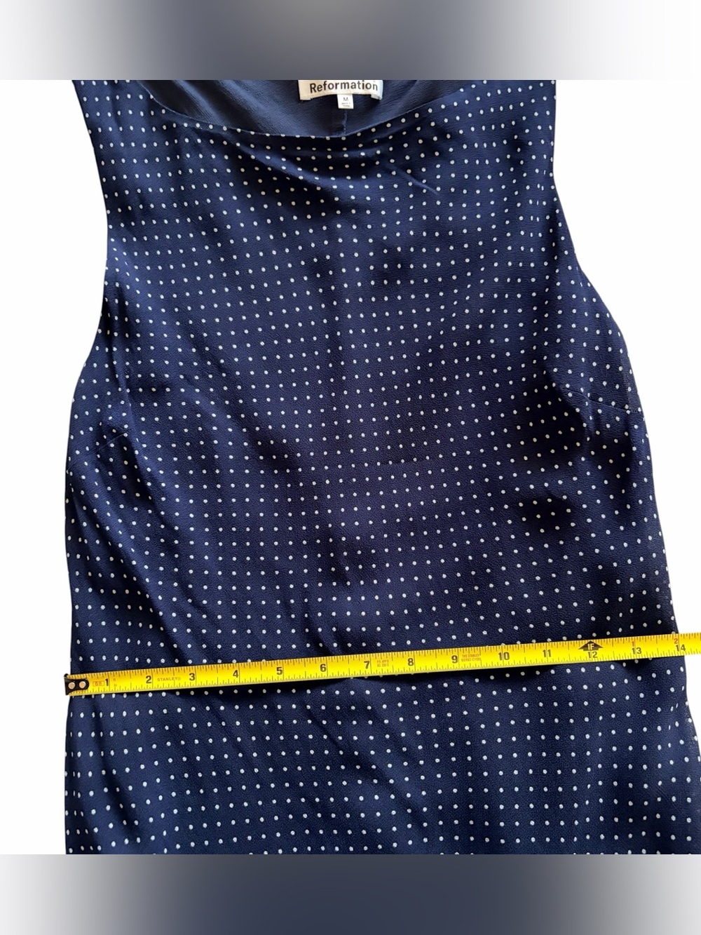 Reformation Topanga Navy Blue w/ white Polka dots Romantic Feminine Midi Dress M - Picture 9 of 11